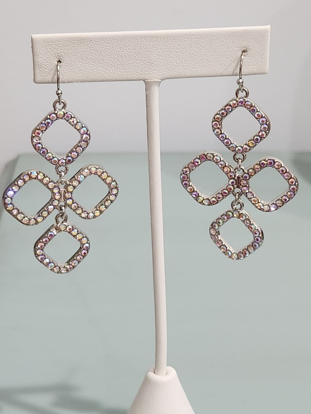 NWT Plunder Dangle Drop Multi-color Pave Earrings 2.5" L French Wire Statement